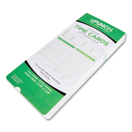 Upunch Time Clock Cards for uPunch HN3000, Two Sides, 7.37 x 3.37, PK50, 50PK HNTCG1050
